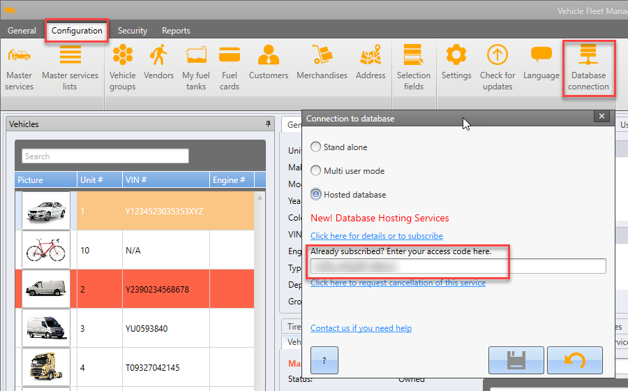 database hosting connection